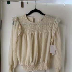 Q+A Los Angeles Cream Swiss Dot Smocked Blouse